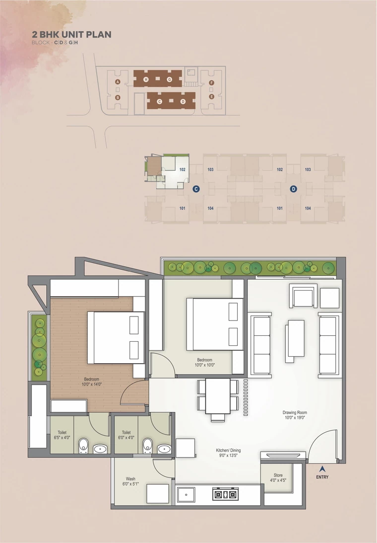 2BHK Unit Plan Block C,D,G&H